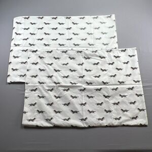 Set Of 2 Kensie Home Standard Pillow Sham White Dachshund Dogs Printed 20" X 28"